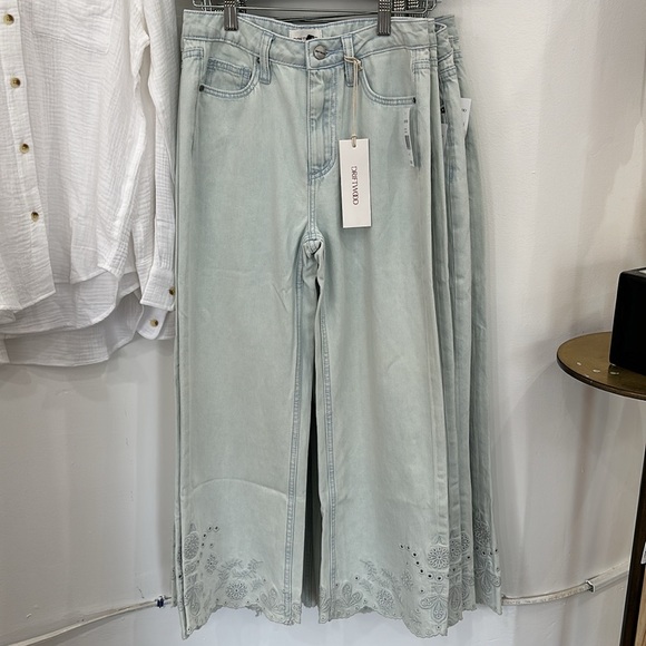 Driftwood Charlee Eyelet Wide Leg Jeans Cropped High Rise NWT Free People - Picture 4 of 8